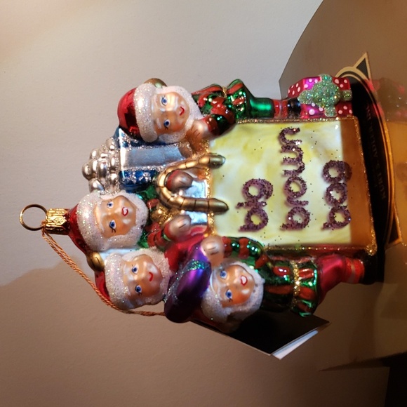 Kurt Adler Rare Polonaise Collection Handblown Big Brown Bag & Elves Ornament - Picture 4 of 9